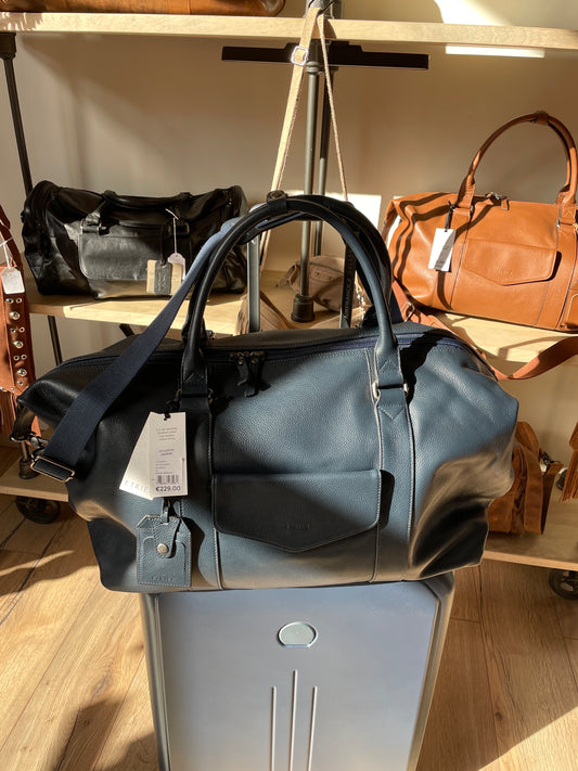 Sac de voyage Flandres en cuir marine - Étrier
