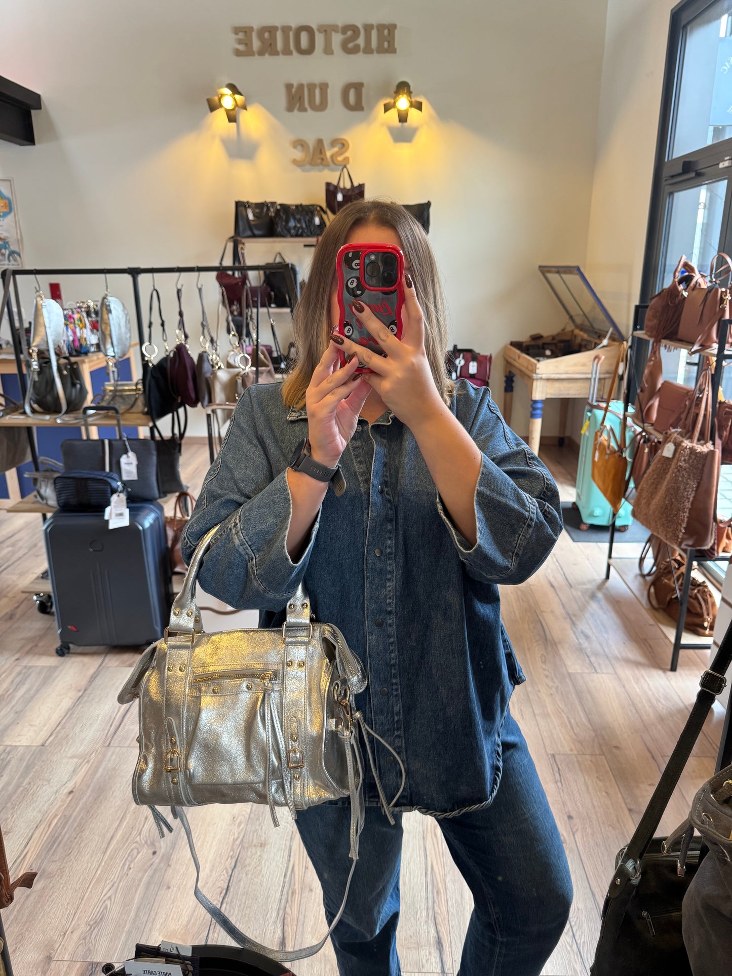 Sac Amandine moyen en cuir irisé coloris argenté