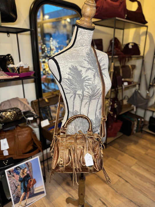 Sac Amandine mini en cuir irisé bronze foncé