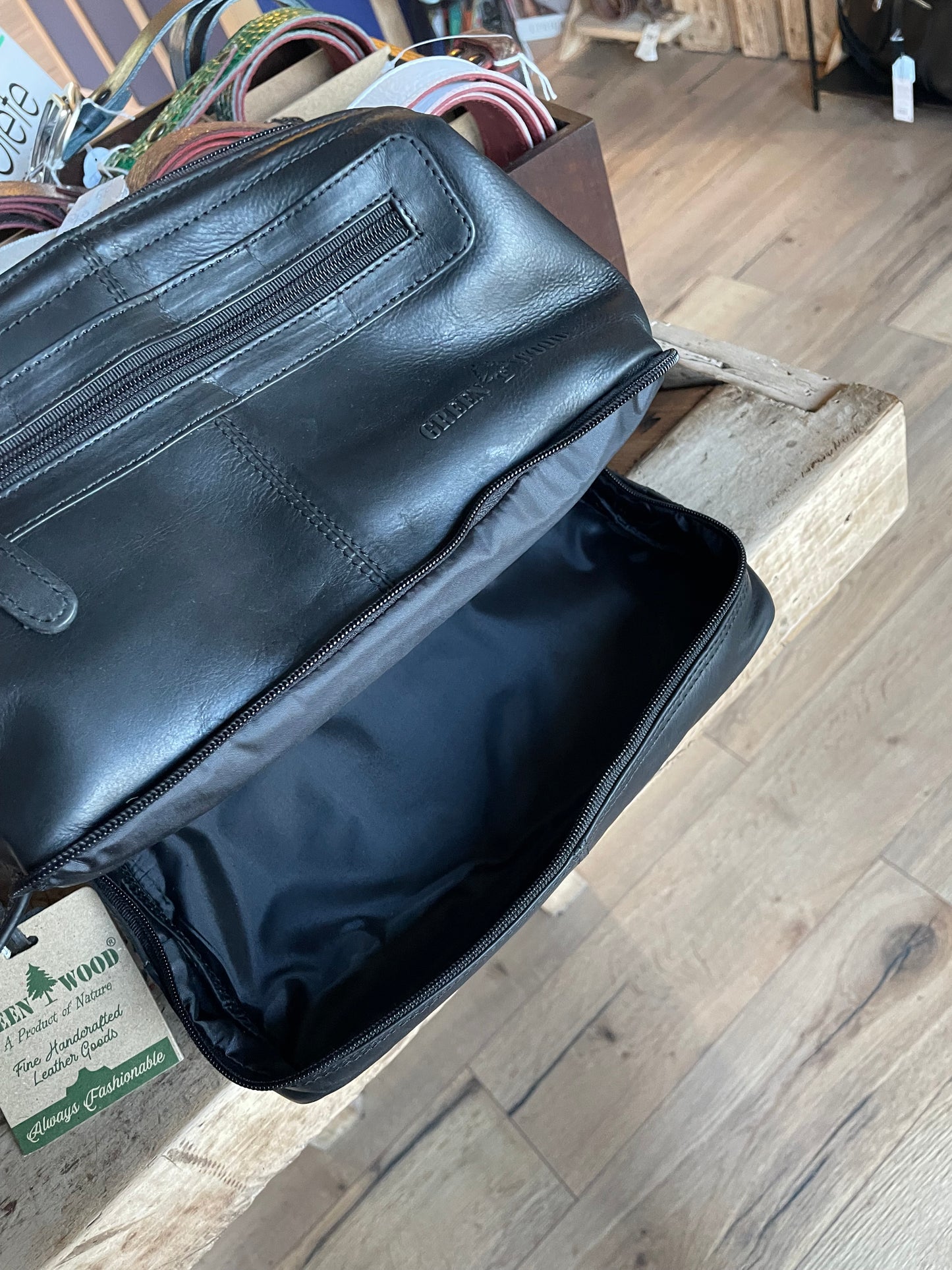 Trousse de toilette en cuir noir - Greenwood