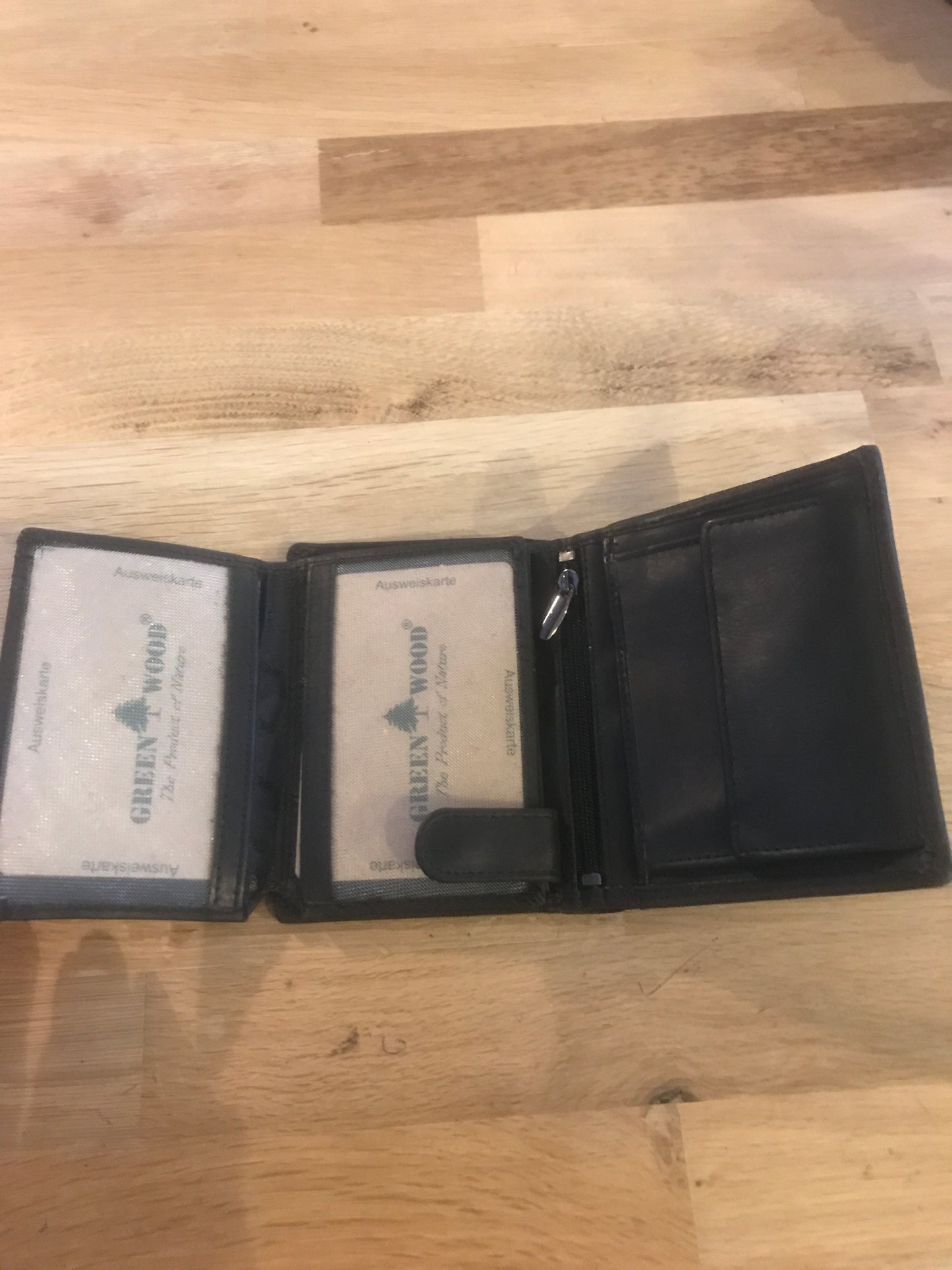Portefeuille/porte-cartes/porte-monnaie en cuir noir Greenwood
