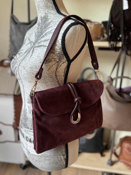 Sac Pochette Nattacha en daim  coloris bordeaux