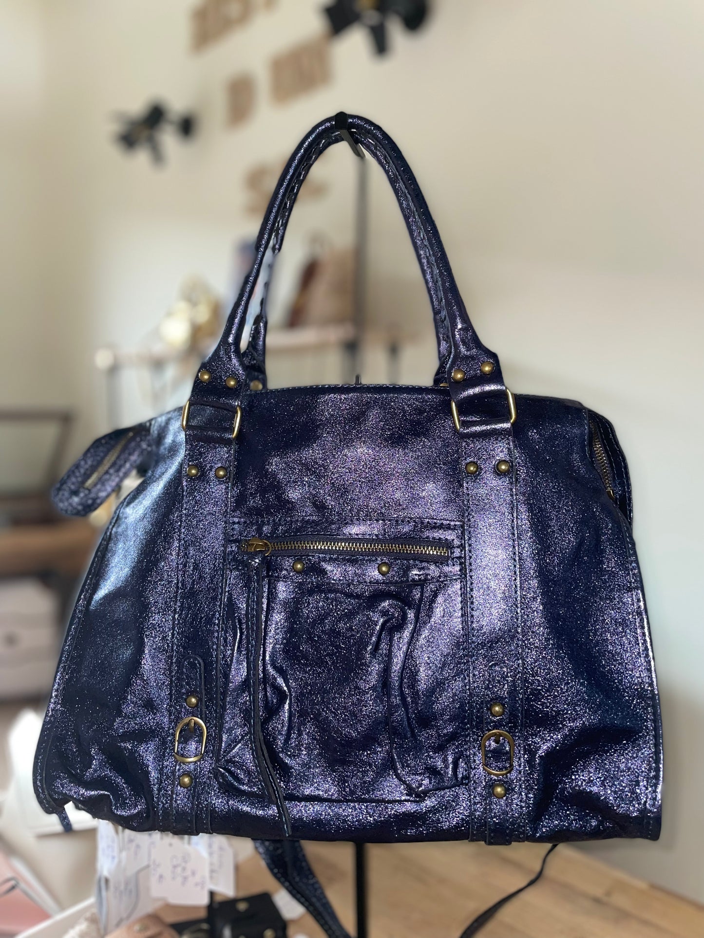 Sac Amandine bleu marine irisé grand format