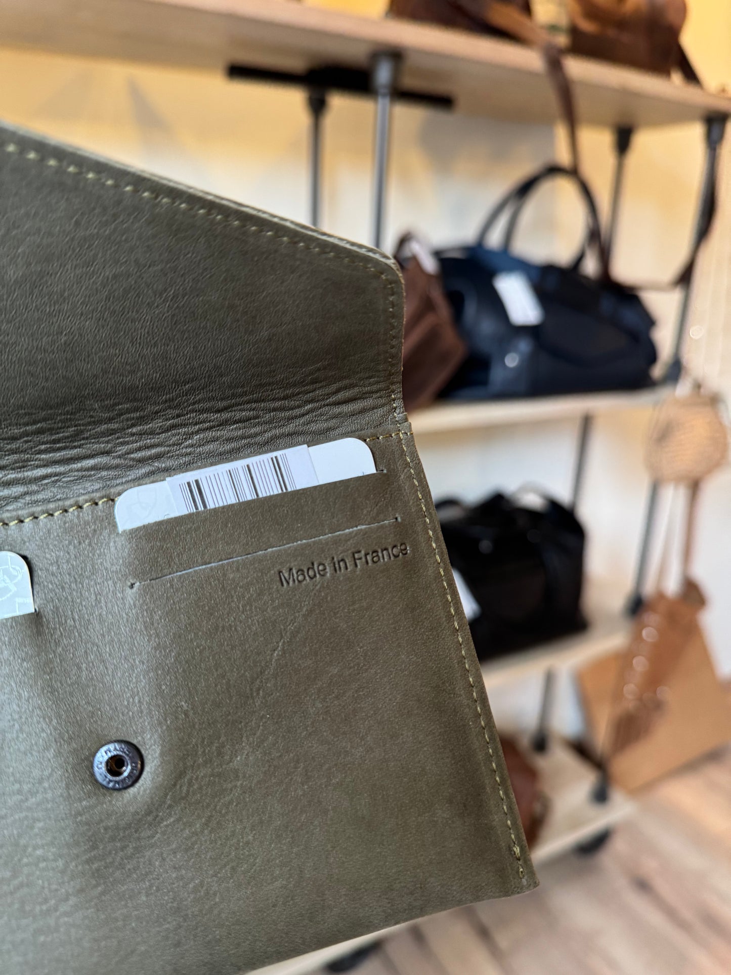 Porte-papiers en cuir kaki ligne Oil - Etrier