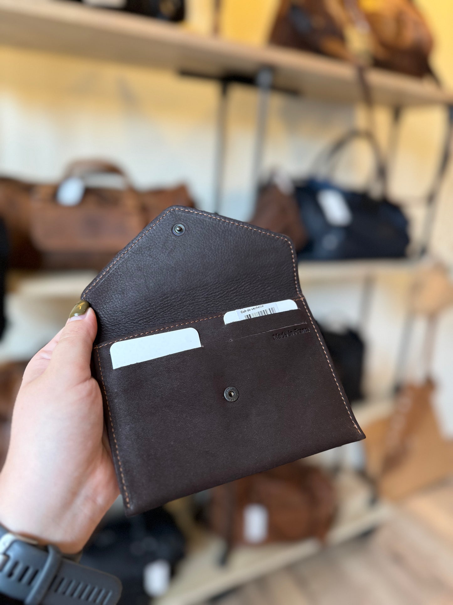 Porte-papiers en cuir marron foncé ligne Oil - Etrier