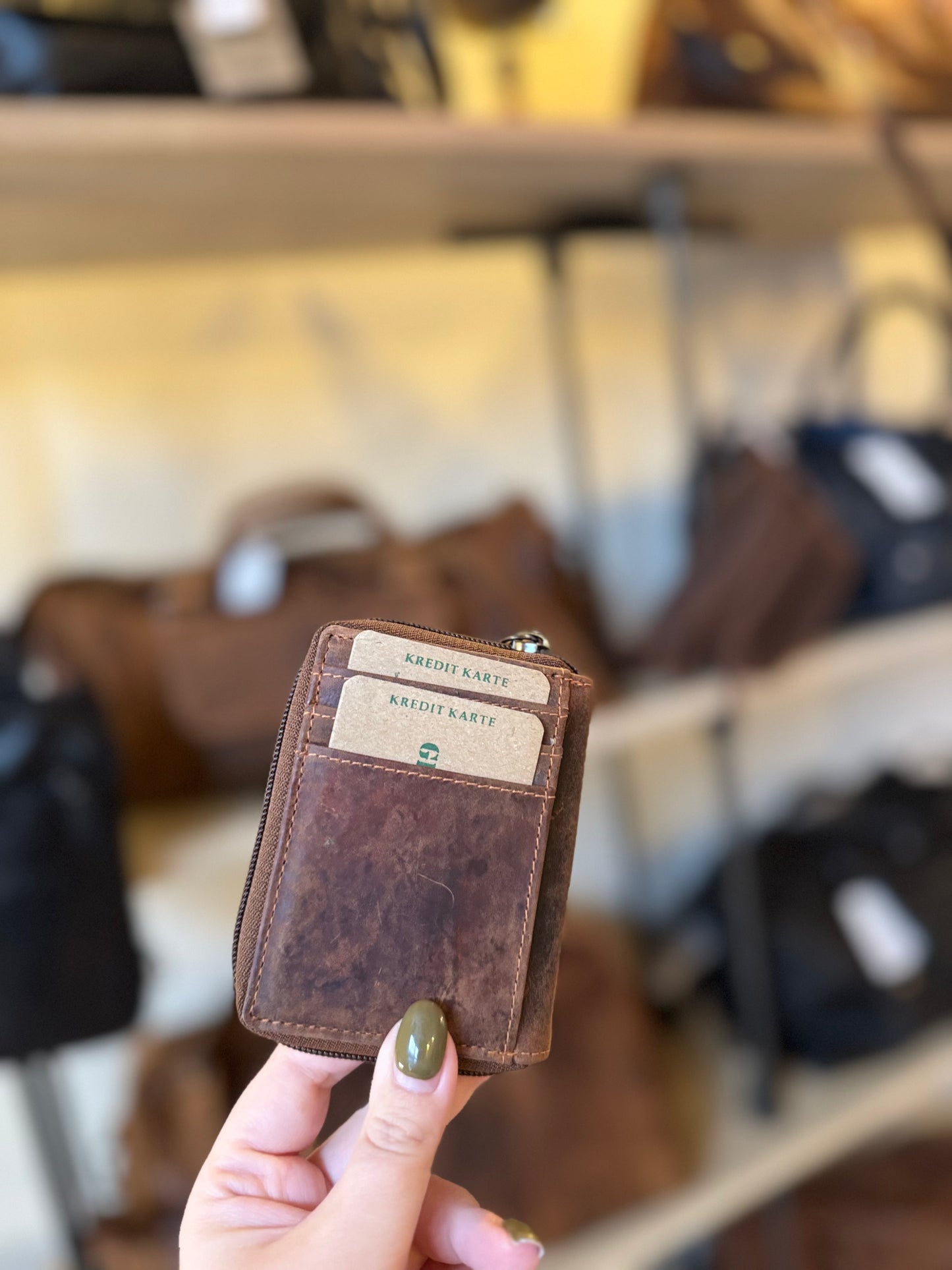 Porte monnaie /Porte cartes en cuir vintage GREEN WOOD