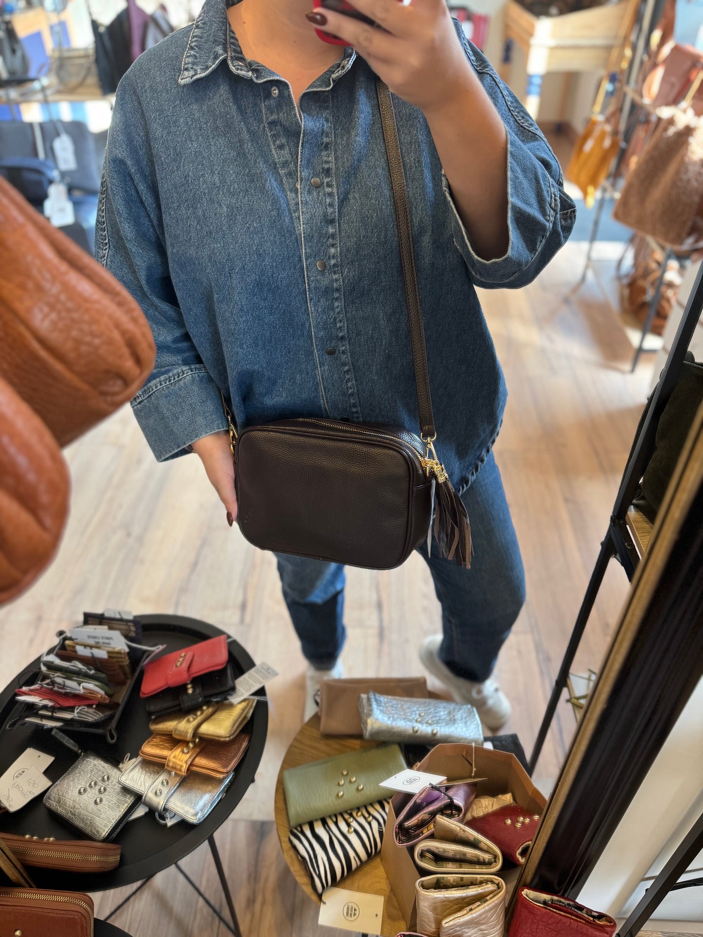 Sac MARINA en cuir grainé coloris brun