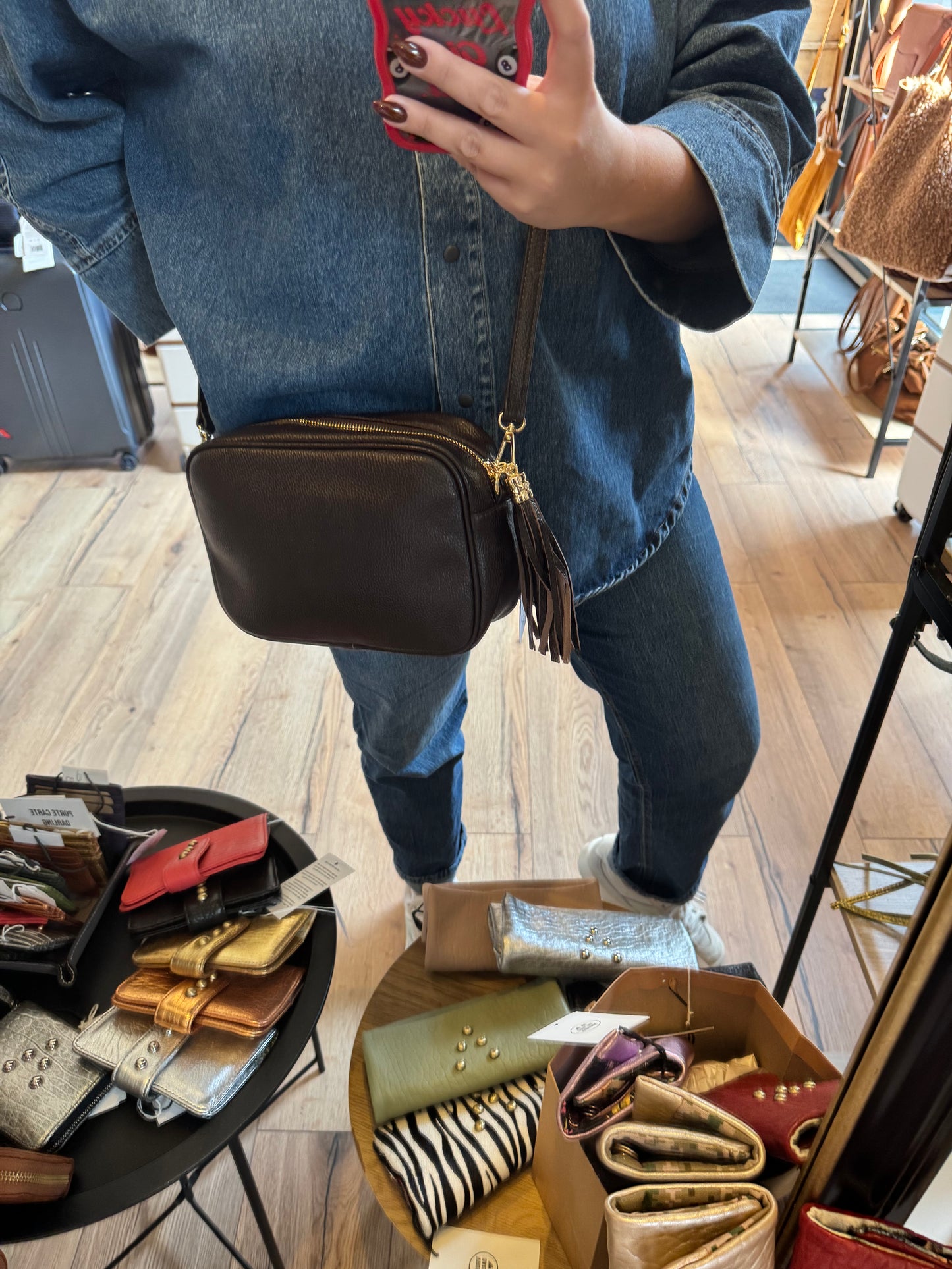 Sac MARINA en cuir grainé coloris brun