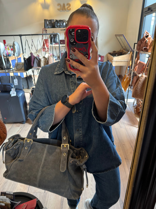 Sac Carla en cuir suédé coloris gris