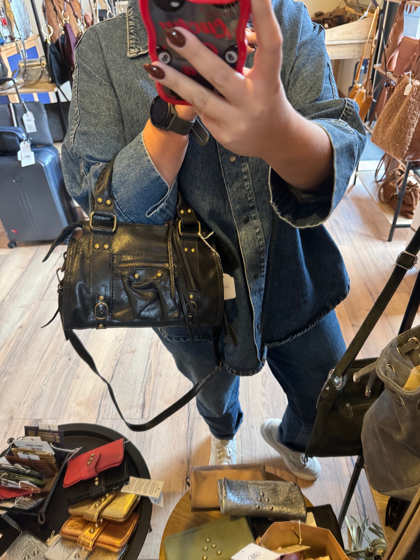 Sac Amandine Mini en cuir mat - Noir