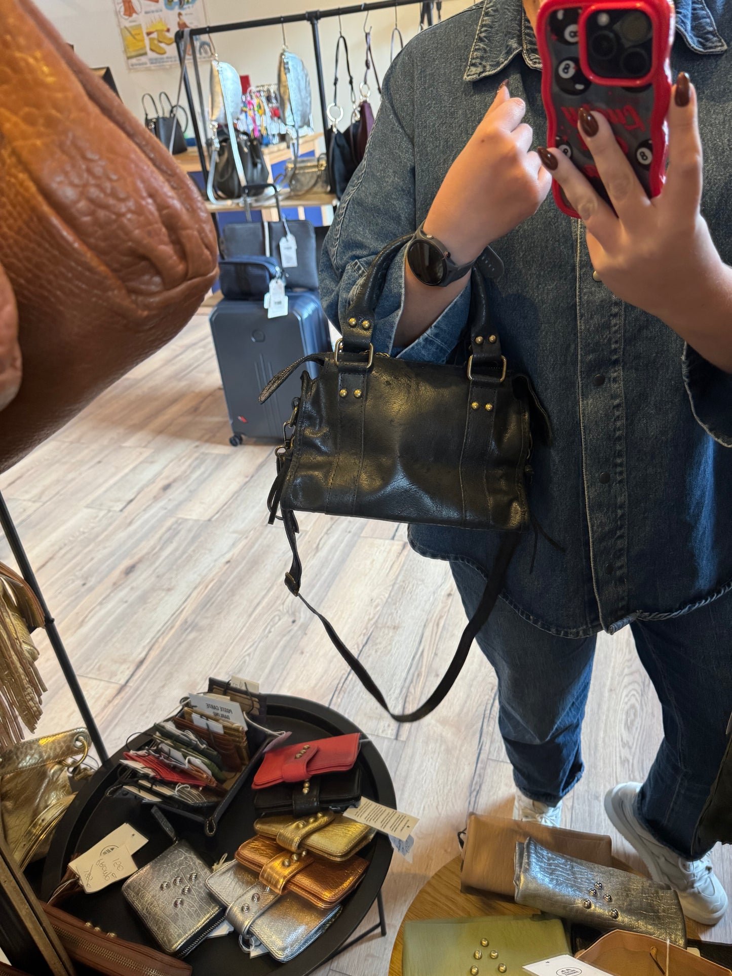 Sac Amandine Mini en cuir mat - Noir