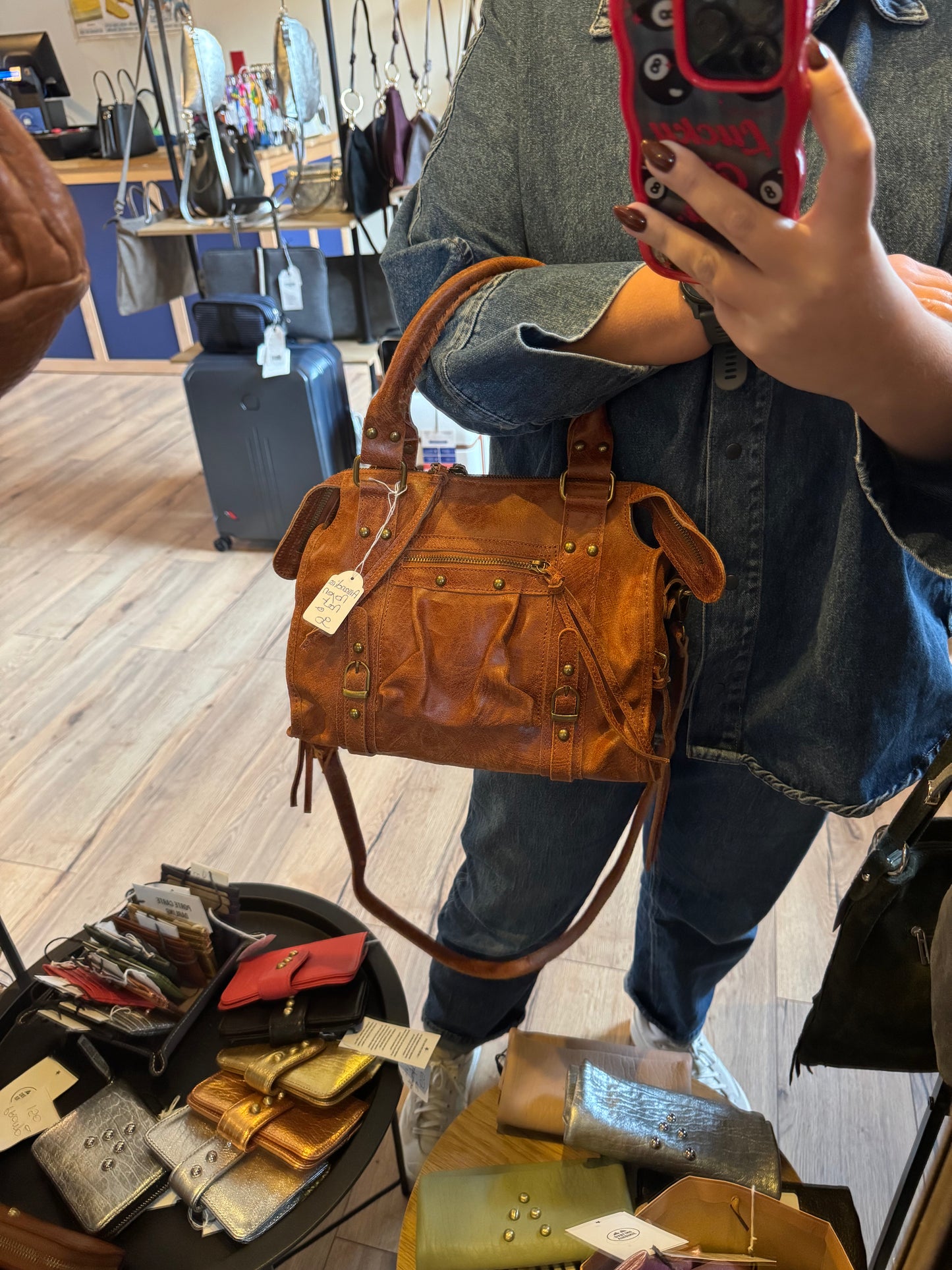 Sac Amandine en cuir mat moyen  - coloris cognac