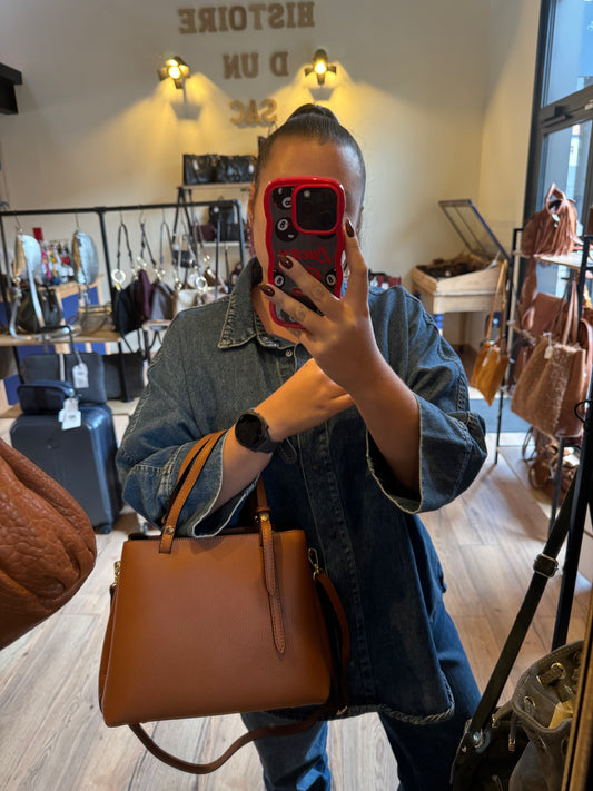 Sac Charlotte en cuir grainé coloris cognac