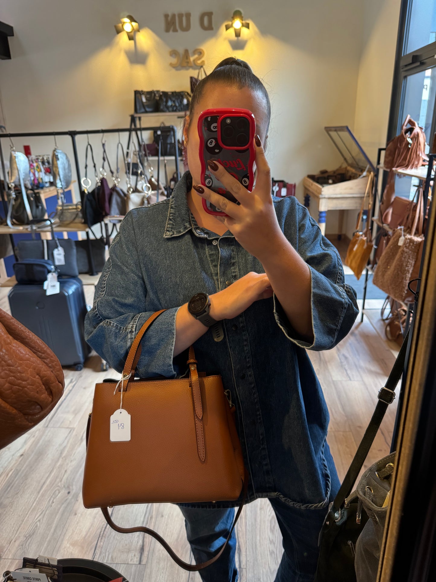 Sac Charlotte en cuir grainé coloris cognac