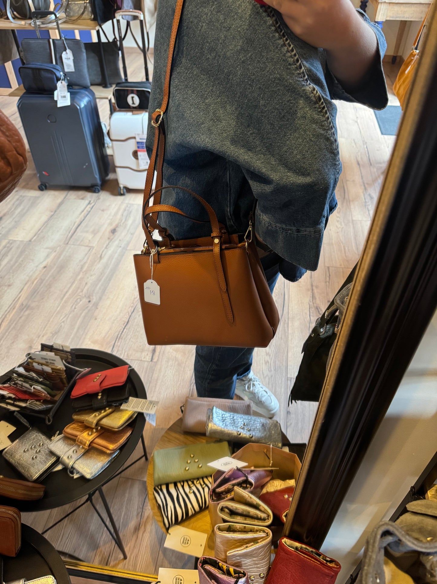 Sac Charlotte en cuir grainé coloris cognac