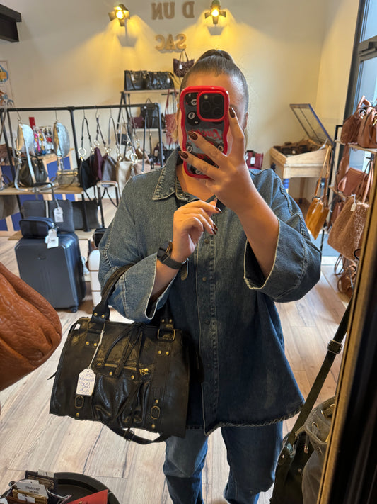 Sac Amandine moyen en cuir mat - noir