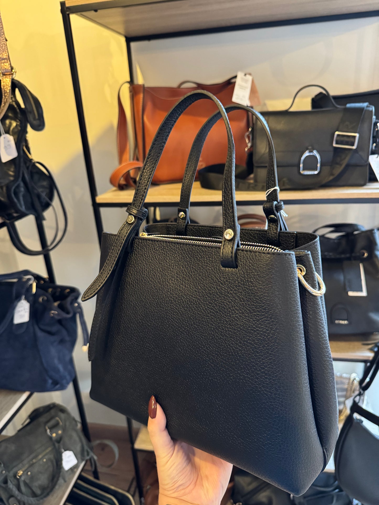 Sac Charlotte en cuir grainé coloris noir