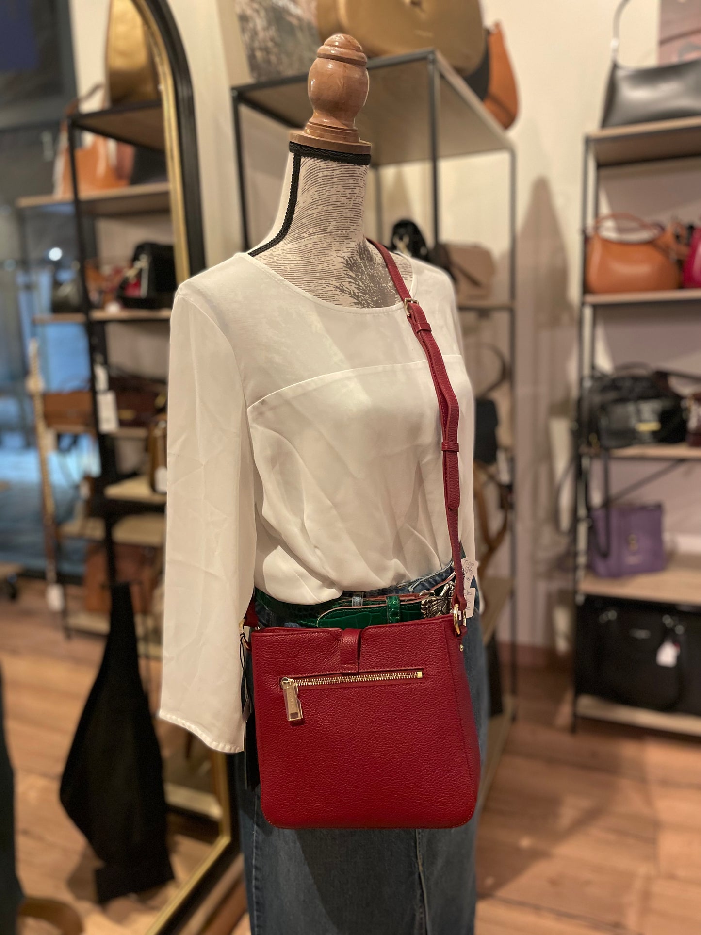 Sac Trotteur Milano en cuir rouge Carmin - LANCASTER