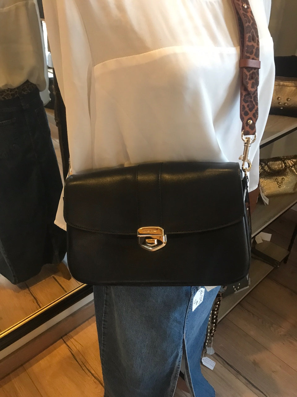 Bandoulière en cuir cognac /léopard Lancaster