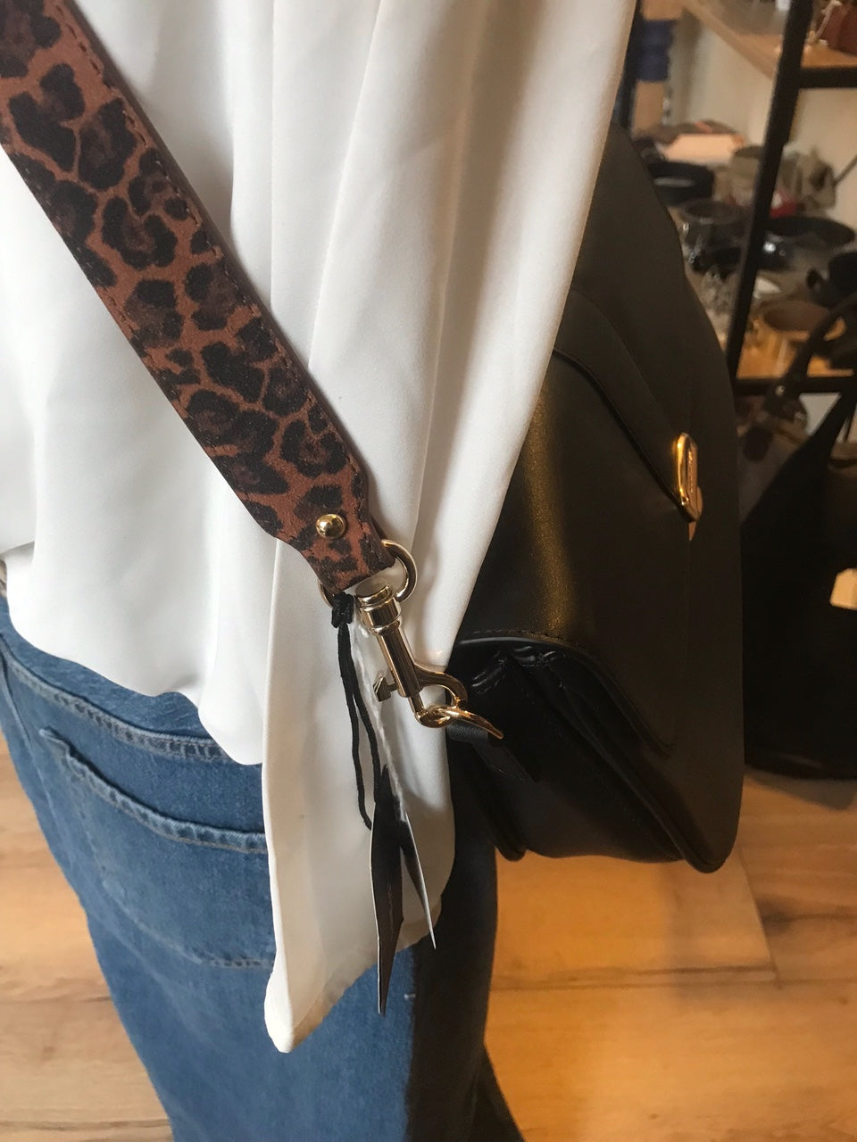 Bandoulière en cuir cognac /léopard Lancaster