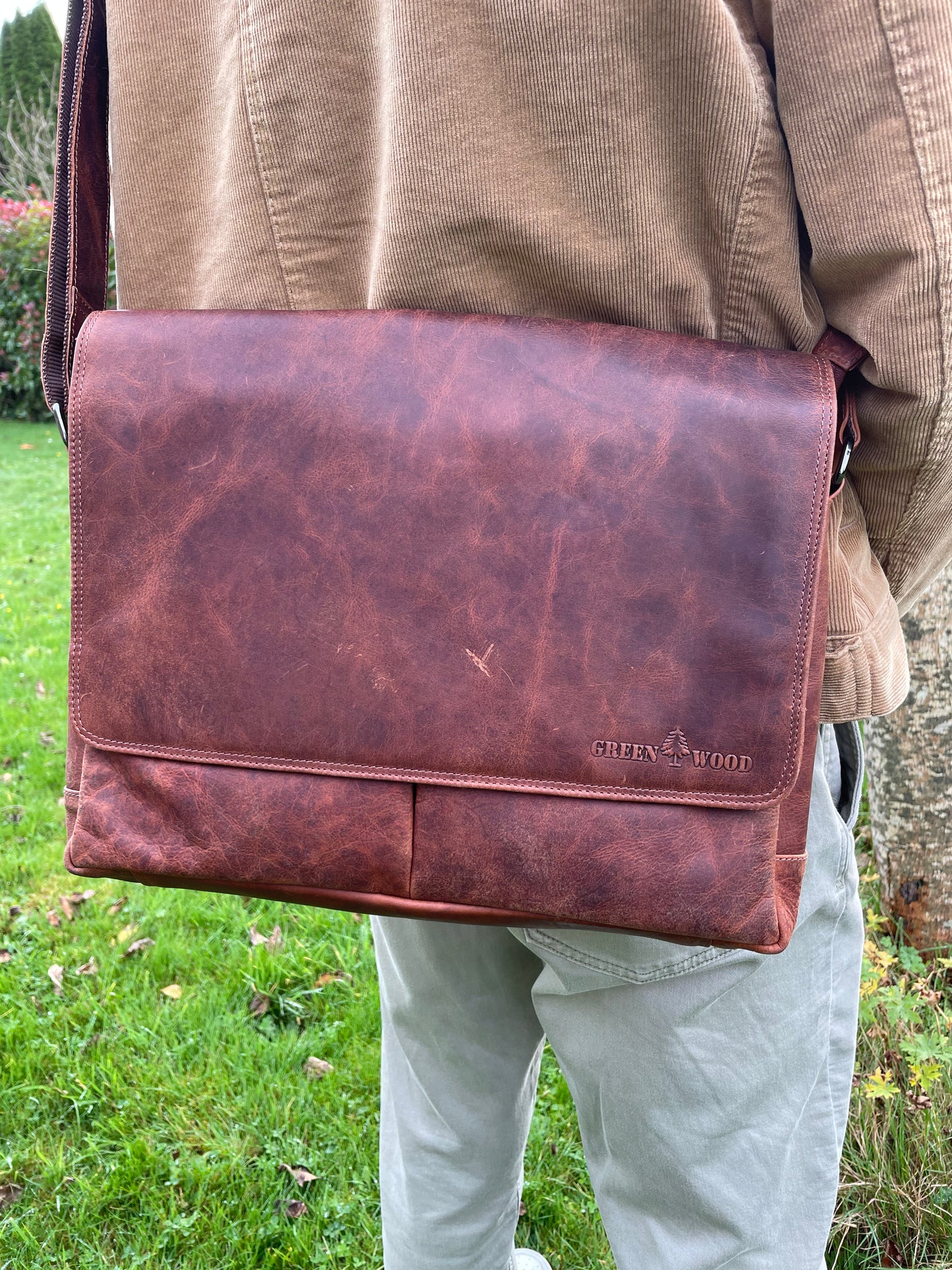 Grand sac bandoulière en cuir vintage pour ordi 15,6’´ - Greenwood