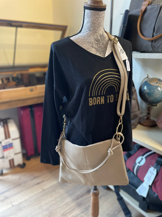 Sac format grande pochette en cuir grainé beige  - Charlie