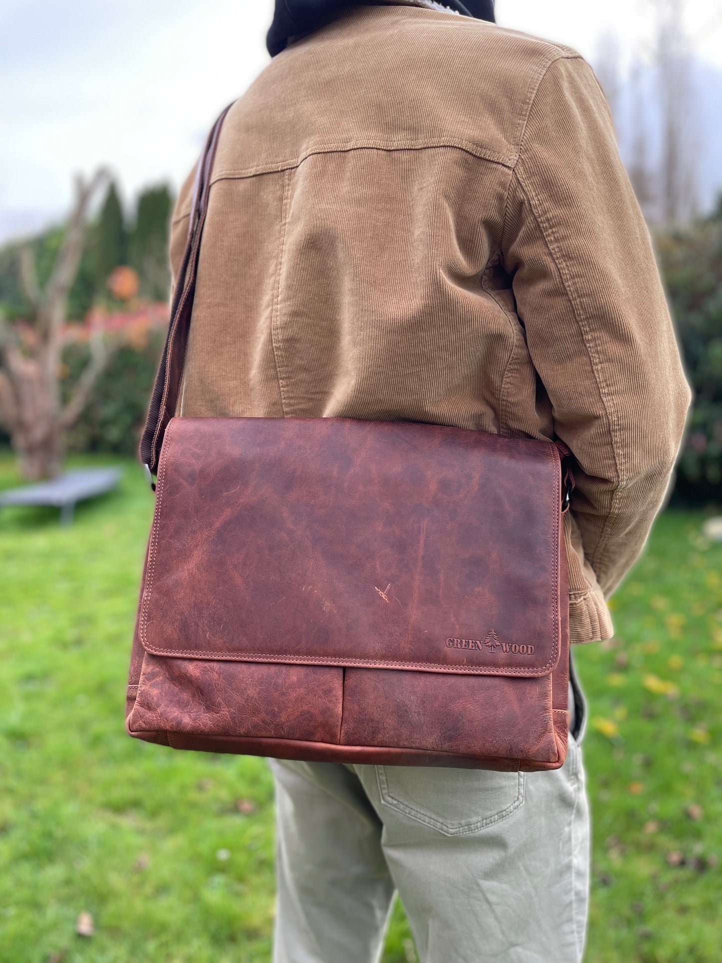 Grand sac bandoulière en cuir vintage pour ordi 15,6’´ - Greenwood