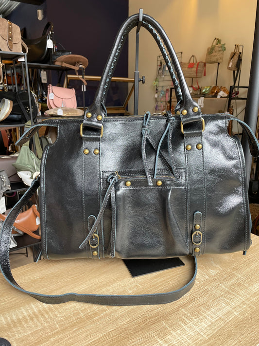 Sac Amandine en cuir noir irisé grand format