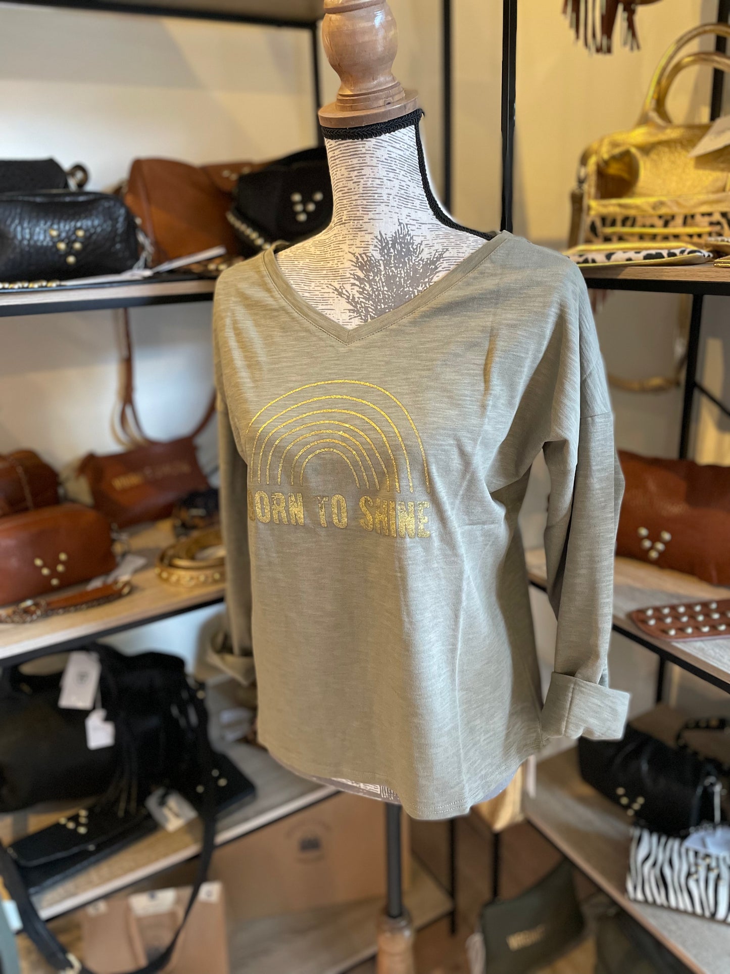 Tee shirt coloris écureuil /manches longues /Born To Shine - Virginie Darling